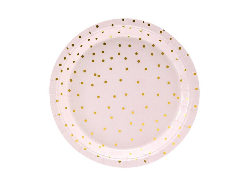 Roze Borden Gouden Stippen 18cm 6st van Partydeco koop je bij Partywinkel