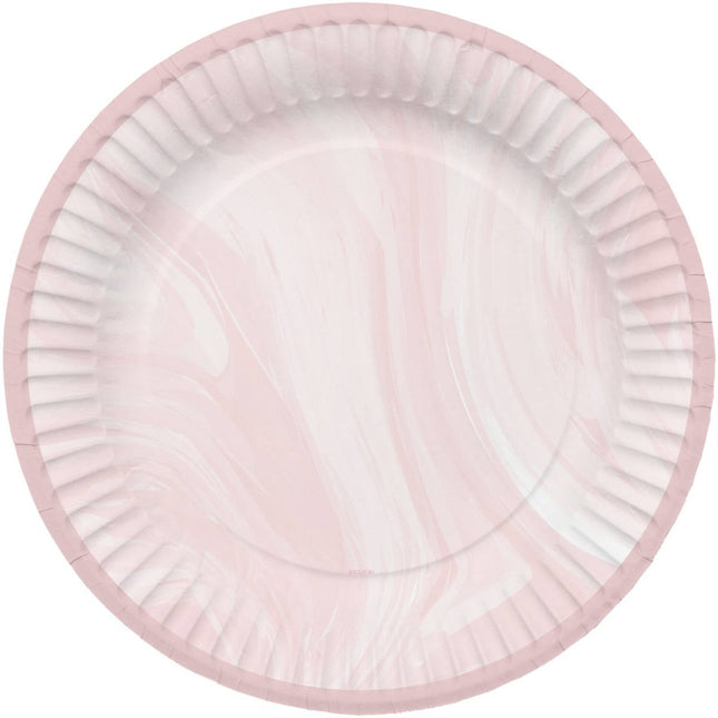 Roze Borden Marmer 23cm 8st van Folat koop je bij Partywinkel