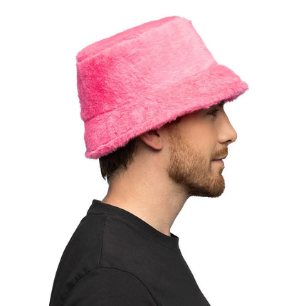 Roze Bucket Hat Rave Pluche van Boland koop je bij Partywinkel