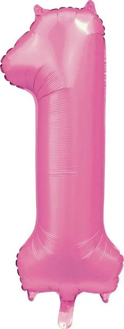 Roze Cijfer Ballon 1 Jaar Glans 86cm van WeFiesta koop je bij Partywinkel