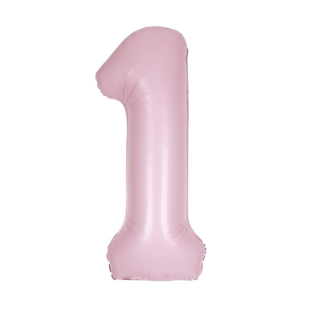 Roze Cijfer Ballon 1 Jaar Matte 86cm van Unique koop je bij Partywinkel