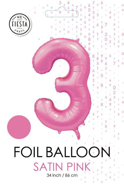 Roze Cijfer Ballon 3 Jaar Glans 86cm van WeFiesta koop je bij Partywinkel