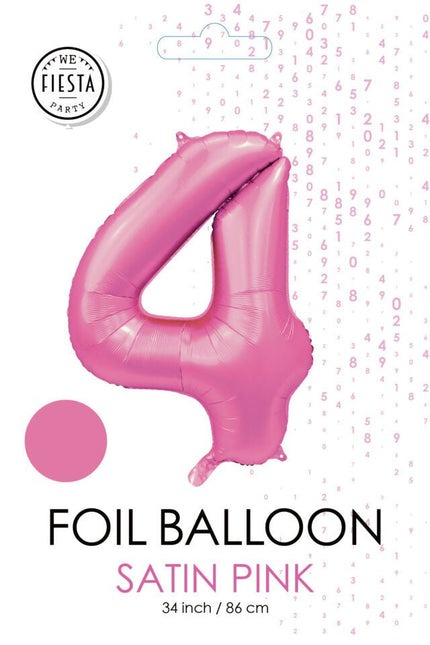 Roze Cijfer Ballon 4 Jaar Glans 86cm van WeFiesta koop je bij Partywinkel