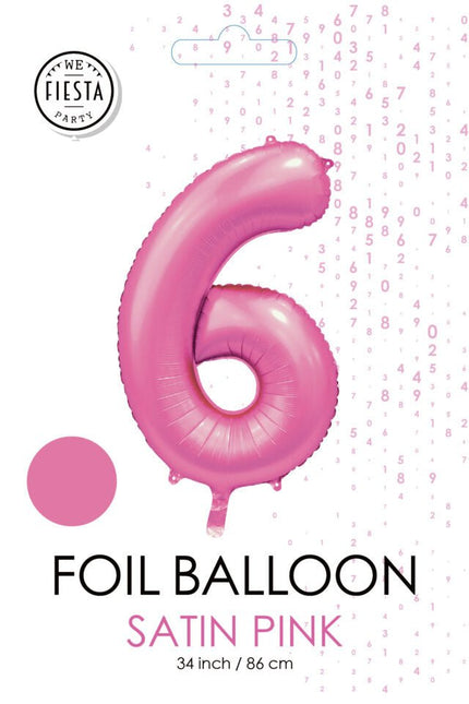 Roze Cijfer Ballon 6 Jaar Glans 86cm van WeFiesta koop je bij Partywinkel