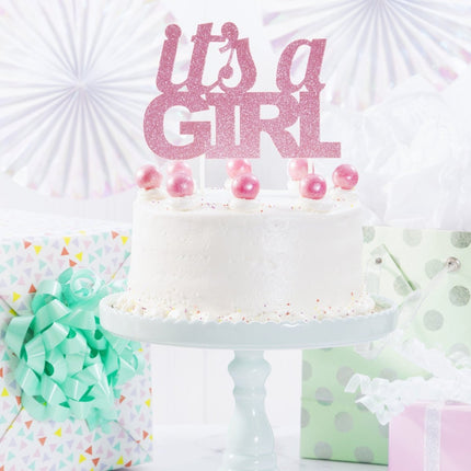 Roze Geboorte Taarttopper It'S A Girl van Creative Converting koop je bij Partywinkel