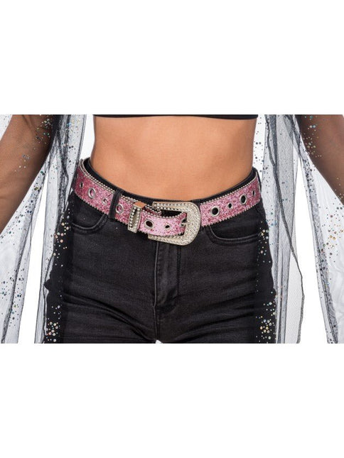 Roze Glitterriem met Strass Western Gesp 112cm van CHAKS koop je bij Partywinkel