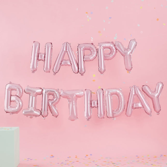 Roze Happy Birthday Ballonnen Set 35cm van Ginger Ray koop je bij Partywinkel