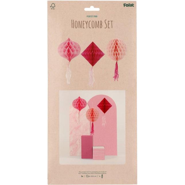 Roze Honeycombs 30cm 3st van Folat koop je bij Partywinkel