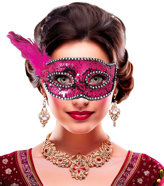 Roze Oogmasker Veren Volwassen van Fiestas Guirca koop je bij Partywinkel