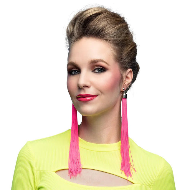 Roze Oorbellen Franjes 20cm van Boland koop je bij Partywinkel