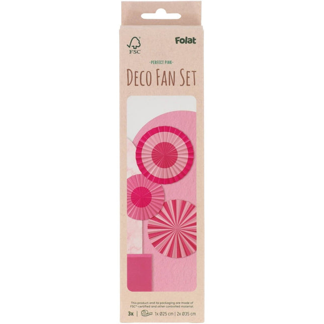 Roze Papieren Waaiers 35cm 3st van Folat koop je bij Partywinkel