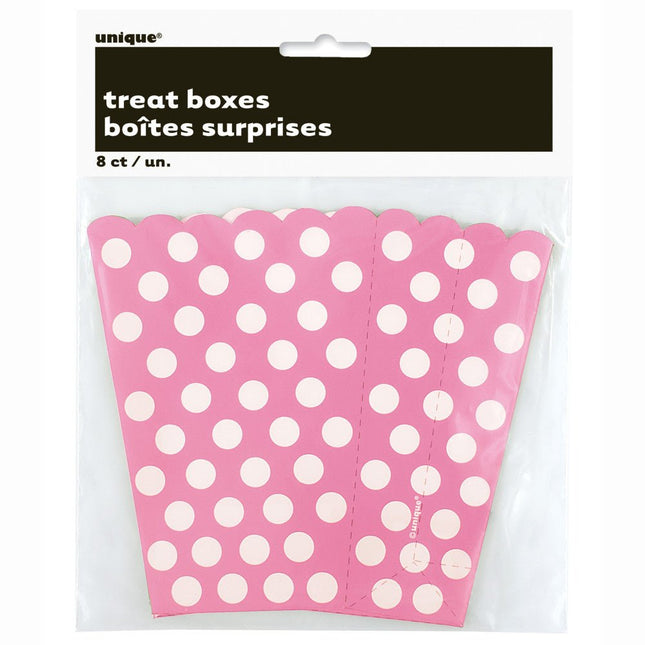 Roze Popcorn Bakjes Witte Stippen 13,7cm 8st van Unique koop je bij Partywinkel