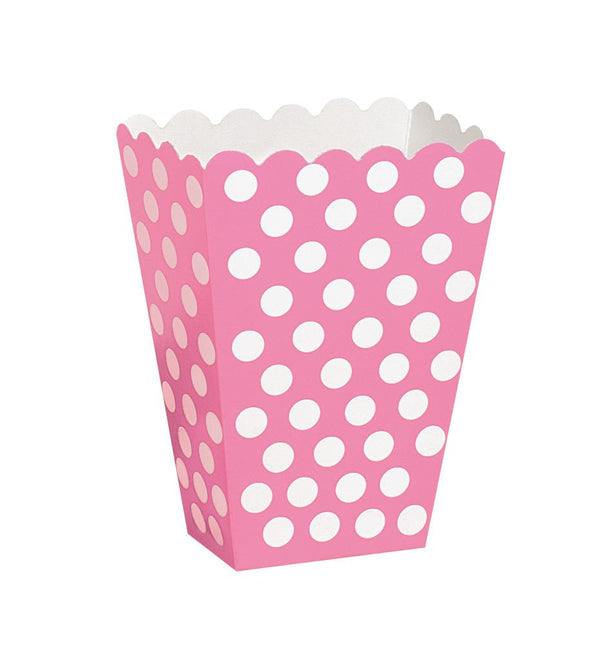 Roze Popcorn Bakjes Witte Stippen 13,7cm 8st van Unique koop je bij Partywinkel