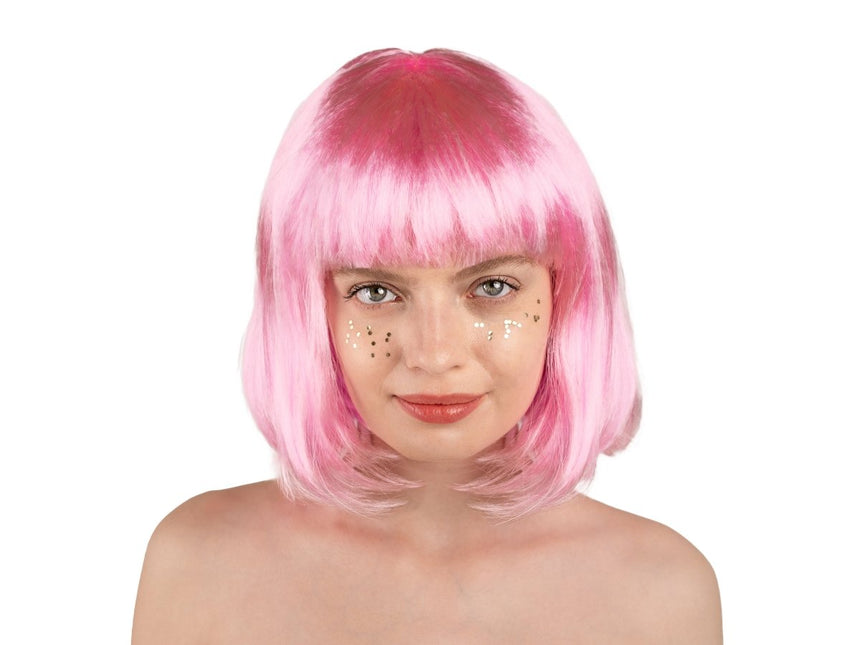 Roze Pruik Bob Met Pony van Partydeco koop je bij Partywinkel