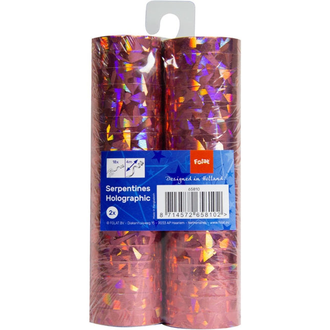 Roze Serpentines Holografisch 4m 18 ringen 2st van Folat koop je bij Partywinkel