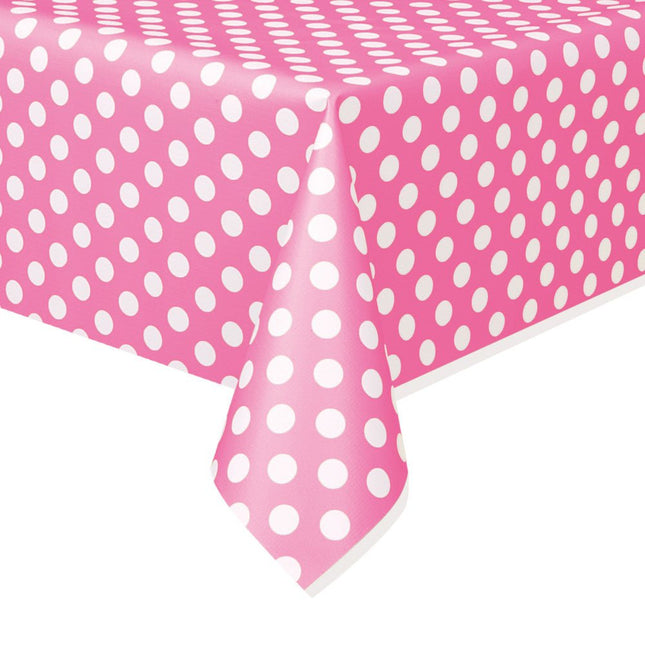 Roze Tafelkleed Witte Stippen 2,74m van Unique koop je bij Partywinkel