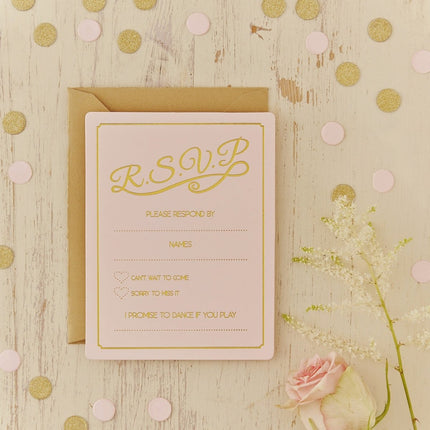 Roze Uitnodigingen R.S.V.P 12,9cm 10st van Ginger Ray koop je bij Partywinkel