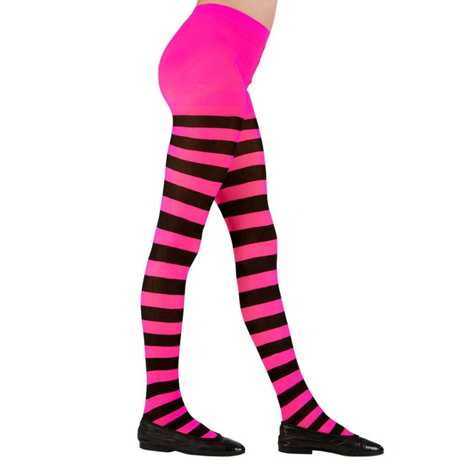 Roze Zwarte Panty Kind Gestreept van Widmann koop je bij Partywinkel