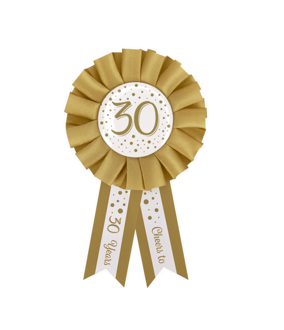 Rozet 30 Jaar Goud Wit 14cm van Paper Dreams koop je bij Partywinkel