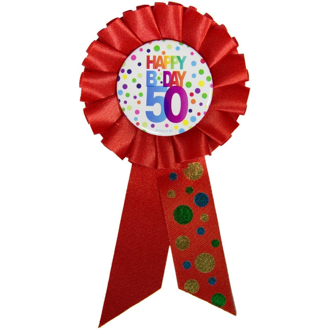 Rozet 50 Jaar Happy Birthday Stippen van Folat koop je bij Partywinkel