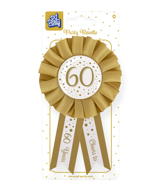 Rozet 60 Jaar Goud Wit 14cm van Paper Dreams koop je bij Partywinkel