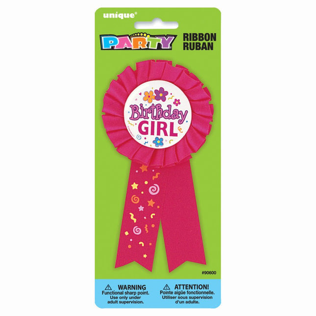 Rozet Birthday Girl 14cm van Unique koop je bij Partywinkel