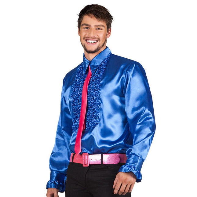 Ruffle Blouse Heren Blauw van Boland koop je bij Partywinkel
