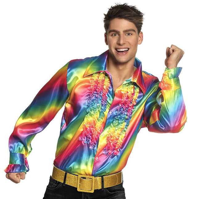Ruffle Blouse Heren Regenboog van Boland koop je bij Partywinkel