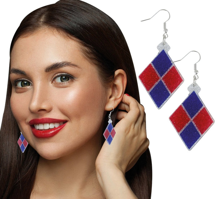 Ruit Oorbellen Blauw Rood van Fiestas Guirca koop je bij Partywinkel