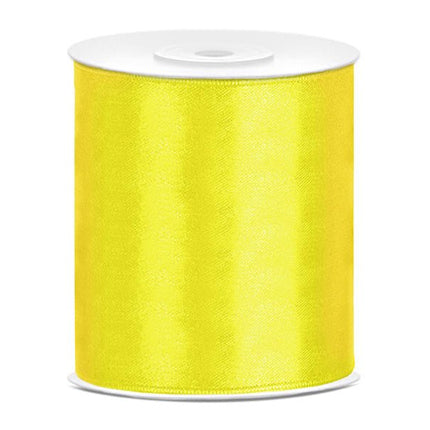 Satijn Lint Geel 100mm 25m van Partydeco koop je bij Partywinkel