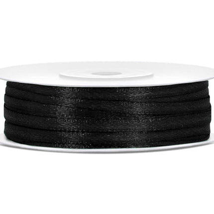 Satijn Lint Zwart 3mm 50m van Partydeco koop je bij Partywinkel