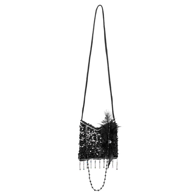Schoudertasje Glitter Zwart 19cm van Boland koop je bij Partywinkel