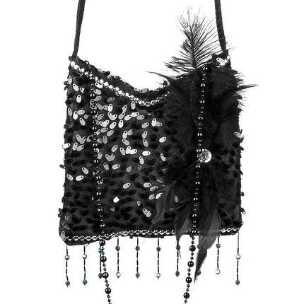 Schoudertasje Glitter Zwart 19cm van Boland koop je bij Partywinkel