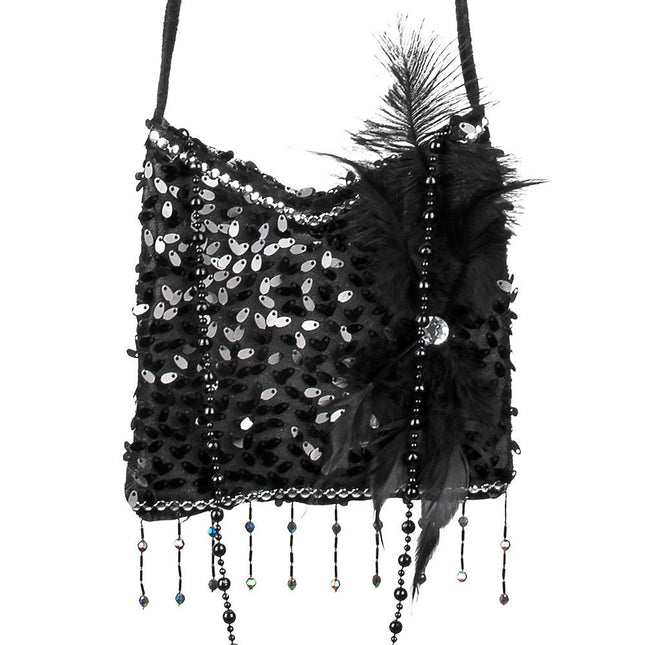 Schoudertasje Glitter Zwart 19cm van Boland koop je bij Partywinkel