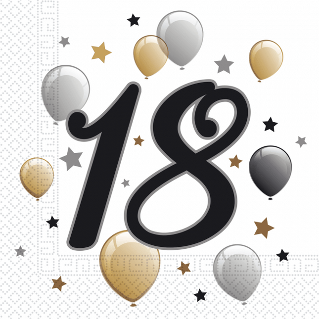 Servetten 18 Jaar Ballonnen 33cm 20st van Procos koop je bij Partywinkel
