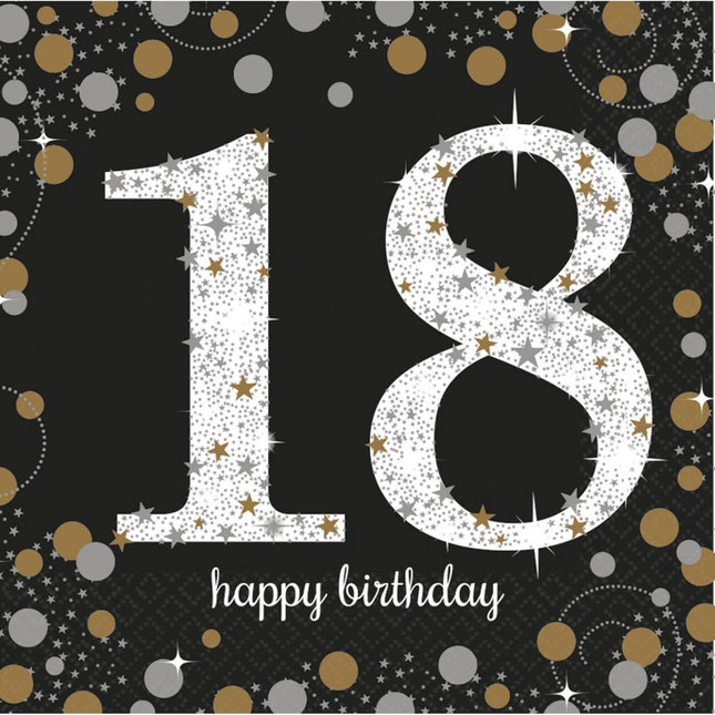 Servetten 18 Jaar Happy Birthday 33cm 16st van Riethmueller koop je bij Partywinkel