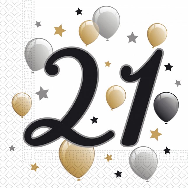 Servetten 21 Jaar Ballonnen 33cm 20st van Procos koop je bij Partywinkel