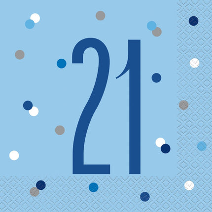 Servetten 21 Jaar Blauw 33cm 16st van Unique koop je bij Partywinkel