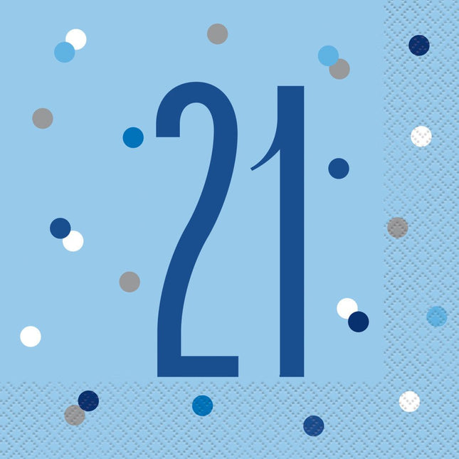 Servetten 21 Jaar Blauw 33cm 16st van Unique koop je bij Partywinkel