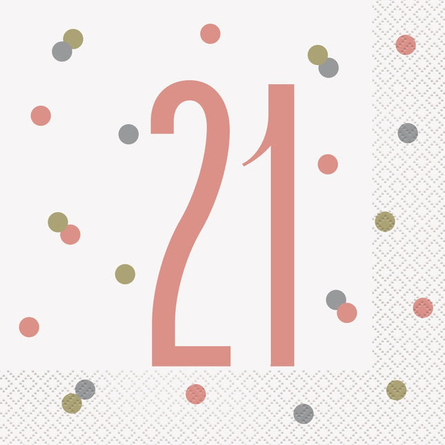 Servetten 21 Jaar Rose Goud 33cm16st van Unique koop je bij Partywinkel