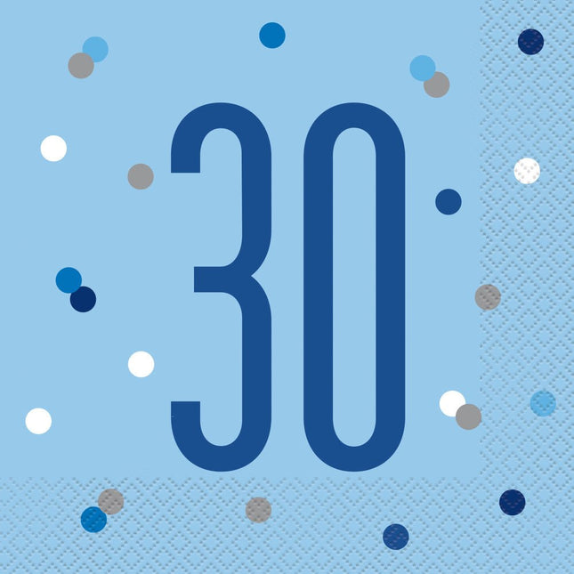 Servetten 30 Jaar Blauw 33cm 16st van Unique koop je bij Partywinkel