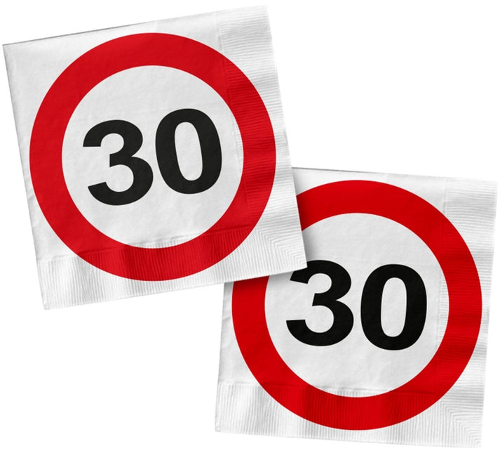 Servetten 30 Jaar Verkeersbord Vierkant 33cm 20st van Folat koop je bij Partywinkel