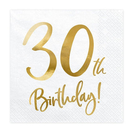 Servetten 30 Jaar Wit 33cm 20st van Partydeco koop je bij Partywinkel