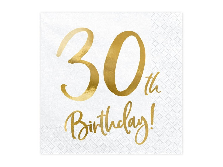 Servetten 30 Jaar Wit 33cm 20st van Partydeco koop je bij Partywinkel