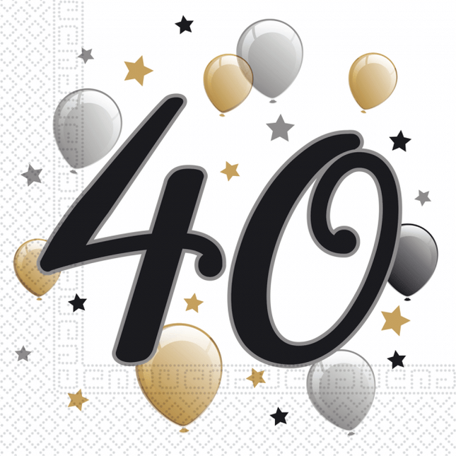 Servetten 40 Jaar Ballonnen 33cm 20st van Procos koop je bij Partywinkel