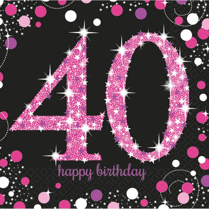 Servetten 40 Jaar Happy Birthday Roze 33cm 16st van Riethmueller koop je bij Partywinkel