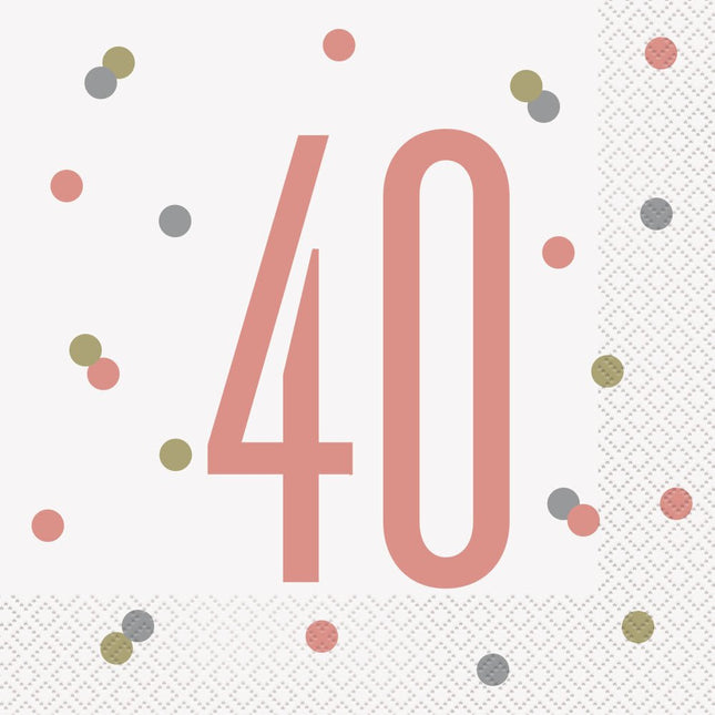 Servetten 40 Jaar Rose Goud 33cm16st van Unique koop je bij Partywinkel