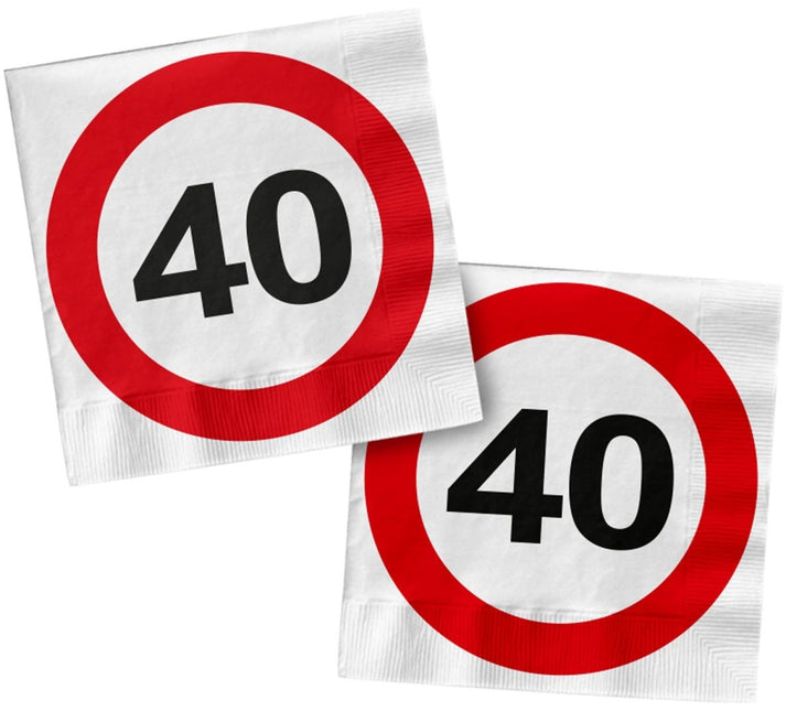 Servetten 40 Jaar Verkeersbord Vierkant 33cm 20st van Folat koop je bij Partywinkel