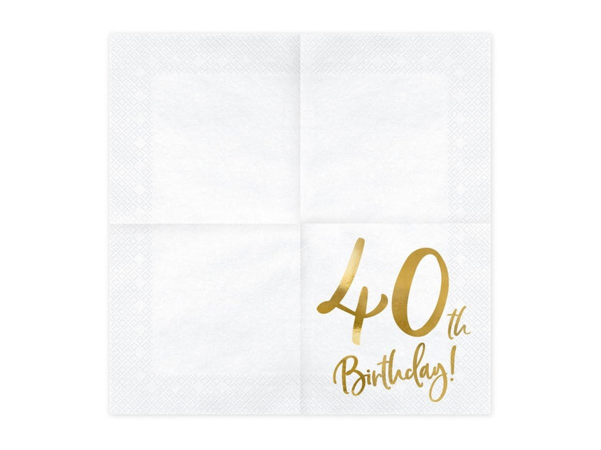 Servetten 40 Jaar Wit 33cm 20st van Partydeco koop je bij Partywinkel