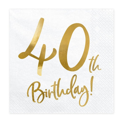 Servetten 40 Jaar Wit 33cm 20st van Partydeco koop je bij Partywinkel